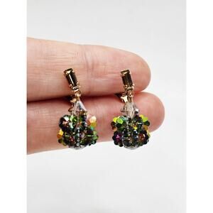 Vintage Lewis Segal California Watermelon Rhinestone Dangling Clip On Earrings